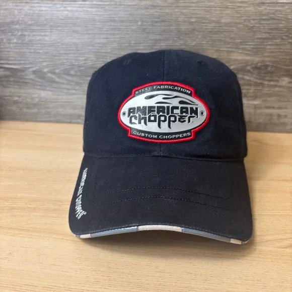 American Chopper Hat Cap Strap Back Black‎ Motorcycle Biker Adjustable