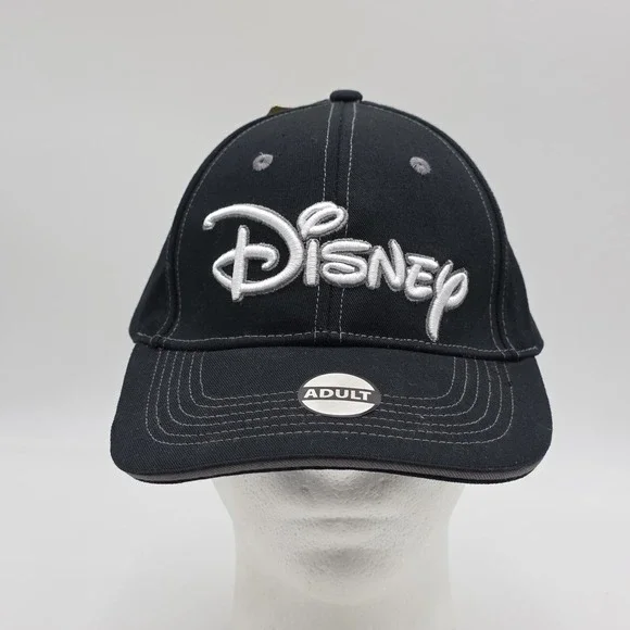 Disney Parks Strapback Hat Adult Black‎ Script Logo Embroidered Adjustable Cap