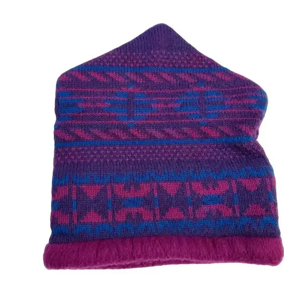 Vintage THE MEWS KNIT Winter‎ HAT Adult USA OSFM Ski Purple/fuchsia FLEECE Cap