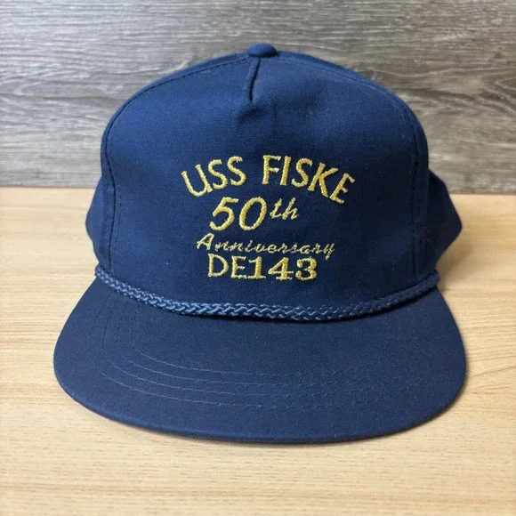 Vintage USS Fiske Hat‎ Cap Snap Back Blue DE143 Adjustable