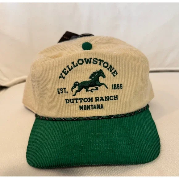 Yellowstone Dutton‎ Ranch corduroy baseball cap green brim beige mens womens