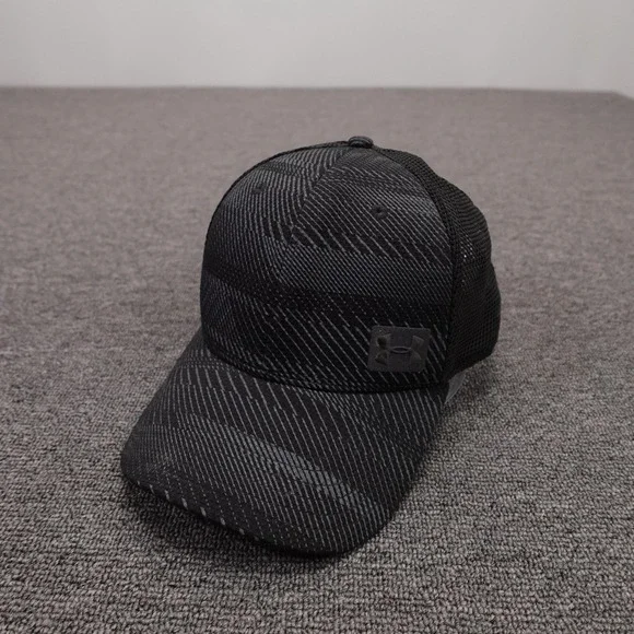 Under Armour Hat Cap Snap Back Mens One Size Black Striped Mesh Trucker