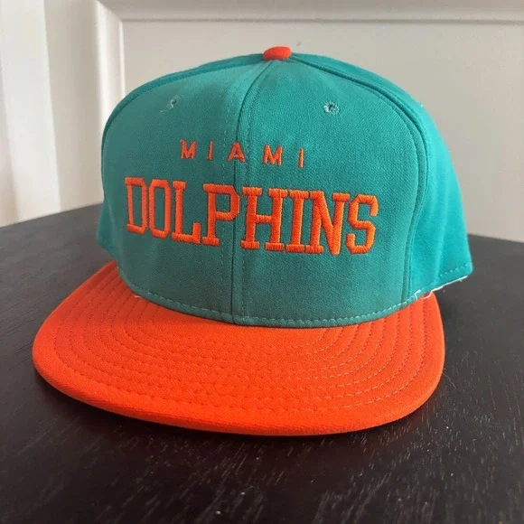 VTG Miami Dolphins NFL Football AJD Snapback Hat 90s New NWOT Teal Orange USA‎