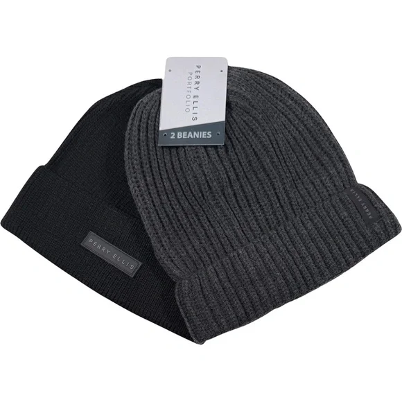 Perry‎ Ellis Portfolio Beanie Set (2-Pack) - NWT Mens One Size - #45814-M7