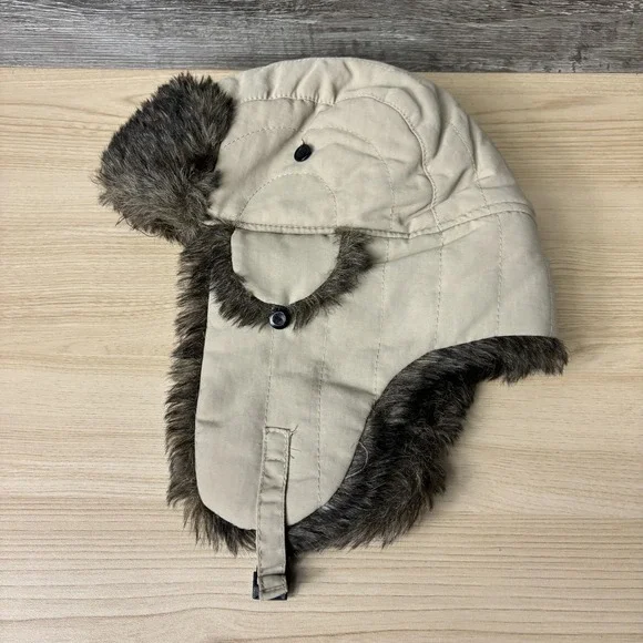 Aviator Hat Trapper Faux Fur Ear‎ Flap Winter Mens One Size Tan Brown Quilted