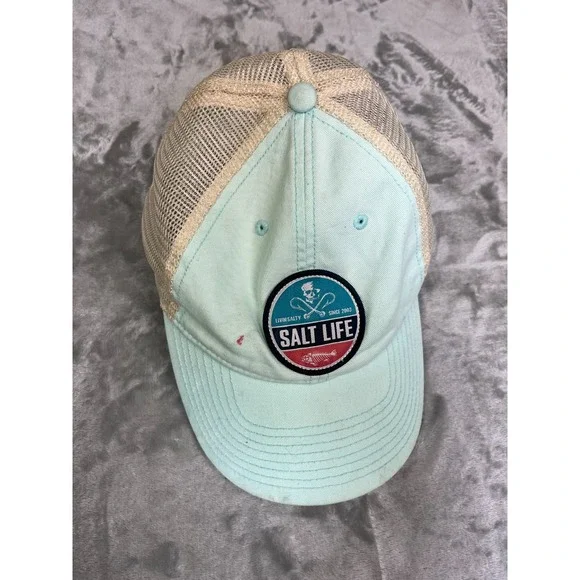 Salt Life Mint Green Beige Mesh Fishing Hat 2003 Adjustable‎