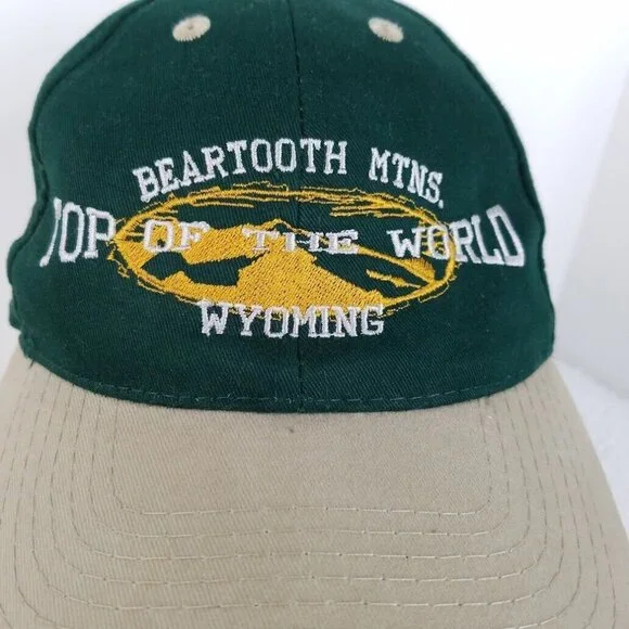 Beartooth Mountains Hat Wyoming Strapback Cap‎ Green Khaki Top of the World