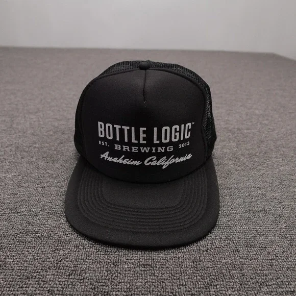 Bottle Logic Brewing Otto Hat Cap Snap Back Mens One Size Black Mesh Trucker