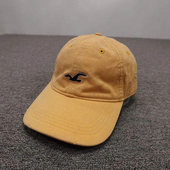 Hollister Hat Cap Strap Back Mens One Size Yellow Twill Baseball Embroidered
