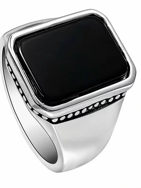 NWT Men’s Silver Black Onyx Square Signet Ring - Size 10