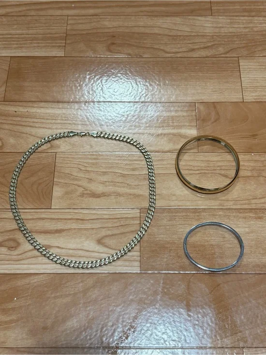 Gold and Silver Men’s Chain Necklace with Two Bangle Bracelets