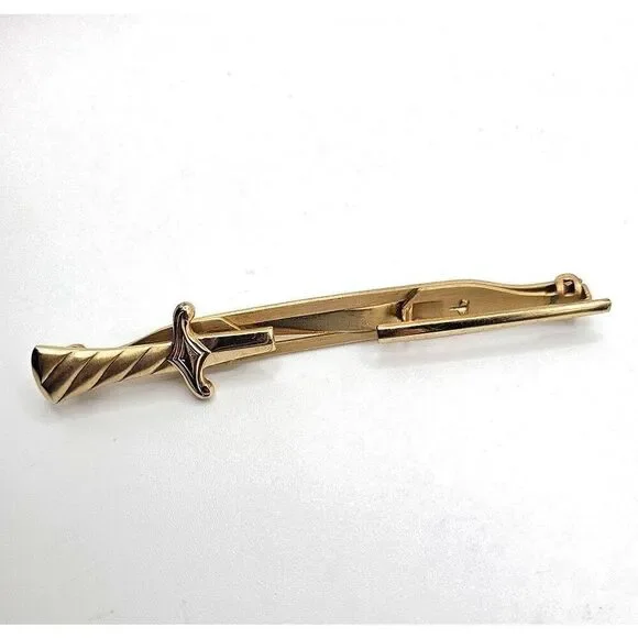 Vintage Goldtone Half Sword  Tie Clip 3.5in wide