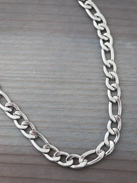 7.5mm Figaro Chain Necklace Silver Stainless Steel