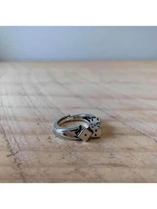 Y2K Grunge Vintage Style Silver Multi Dice Ring