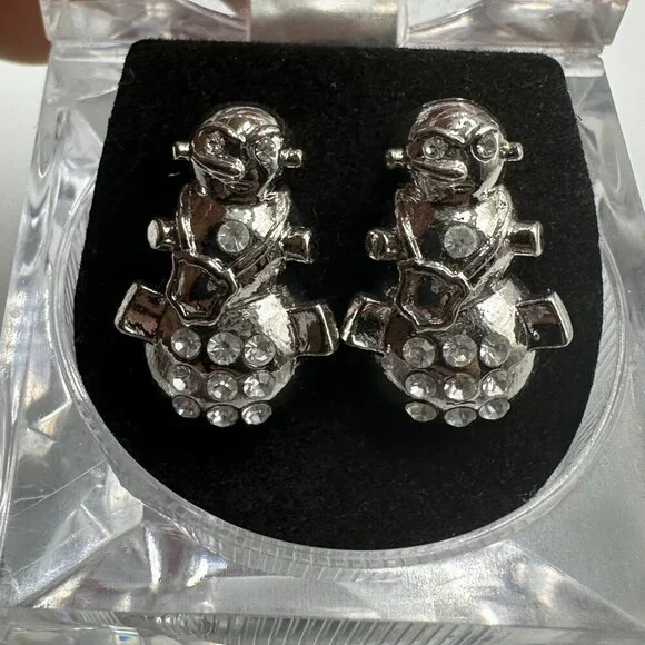 3/$30 Snowman Stud Earrings Men Silver Tone Rhinestone Iced Hip Hop Streetwear