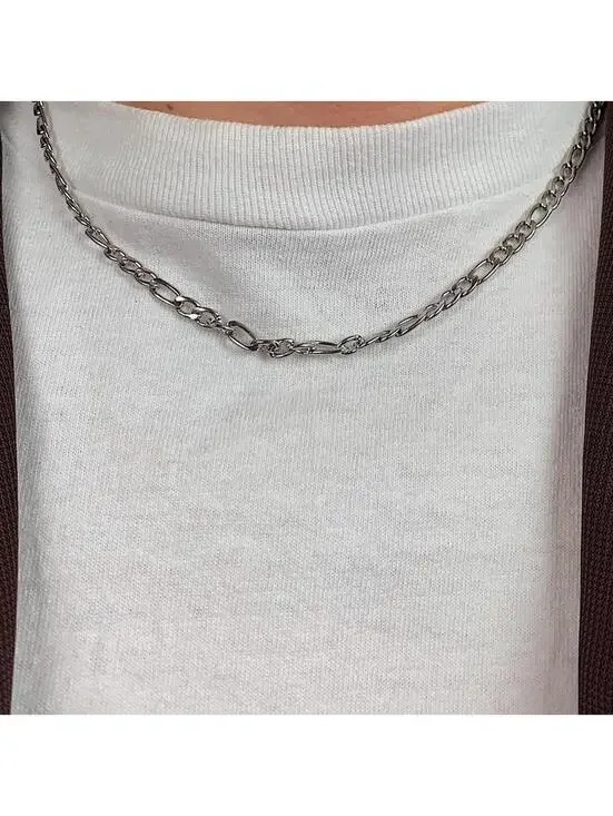 Cyber Vintage Y2K Style Grunge Figaro Stainless Steel Silver Chain Necklace