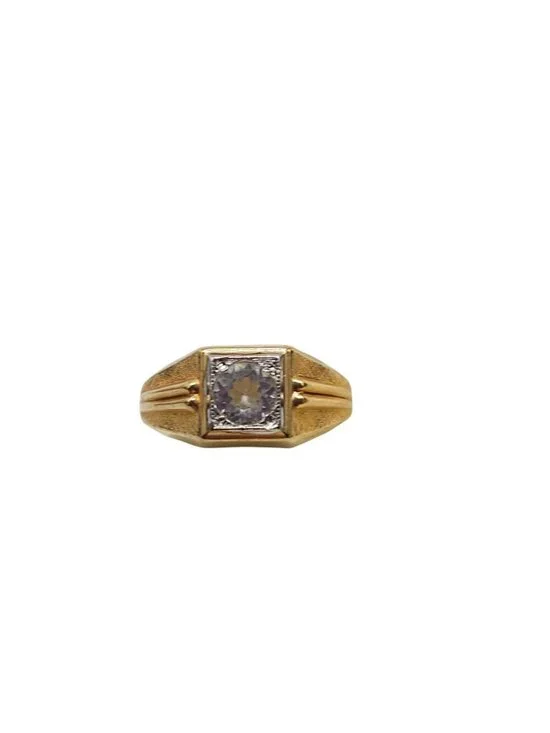 Vintage Karatclad Mens Ring With Clear Stone 18K HGE Marked Size 10.5 Textured