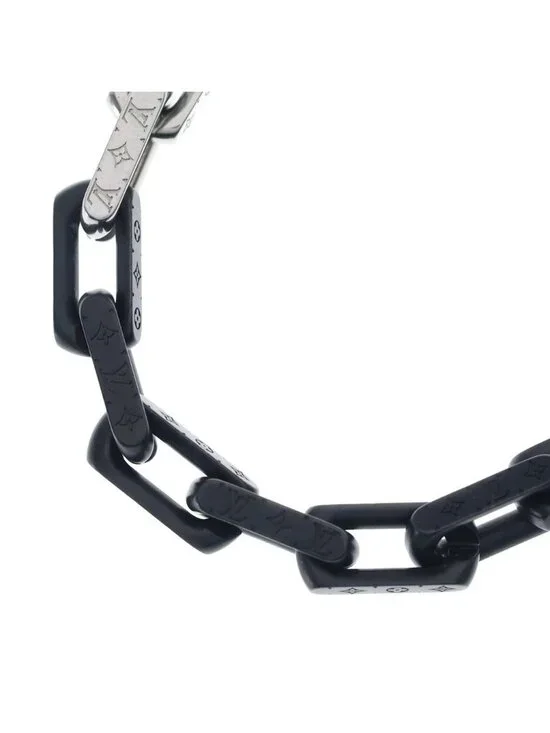 Louis Vuitton Collier Monogram Chain Necklace Silver Black
