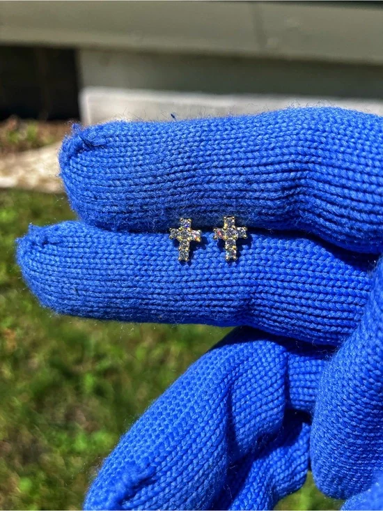 Brand New 925 Sterling Silver (Gold) Moissanite Cross Earrings
