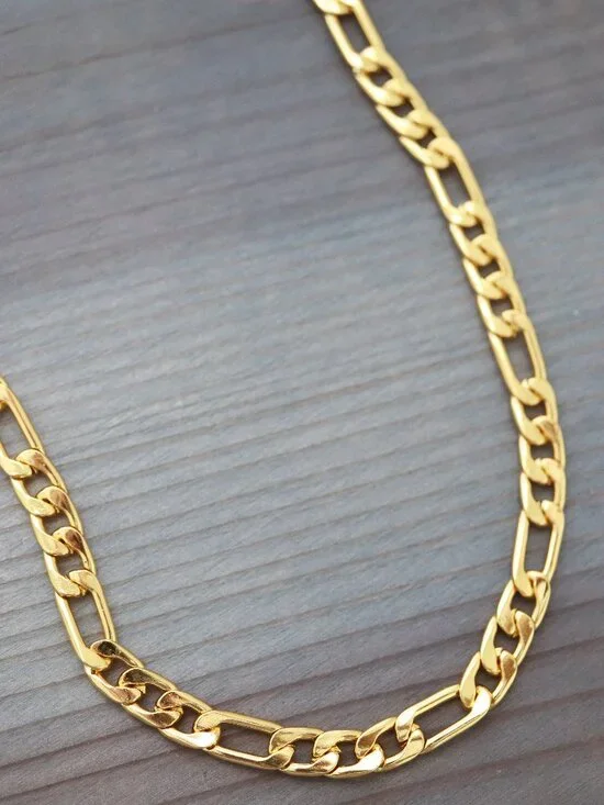 7.5mm Figaro Chain Necklace 18k Gold Plated Stainless Steel