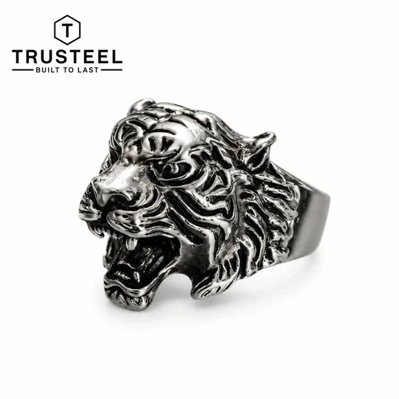 Men’s Stainless Steel Roaring Tiger Ring Biker Gothic Animal Statement Size 10