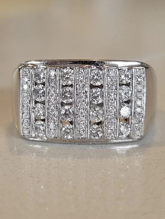 Luxury Men's Solid 14k White Gold 1ctw Natural Diamond Statement Ring