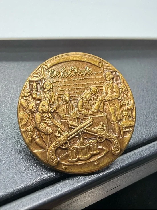 Vintage We The People Patriotic Bicentennial Style Brass Tone Pin