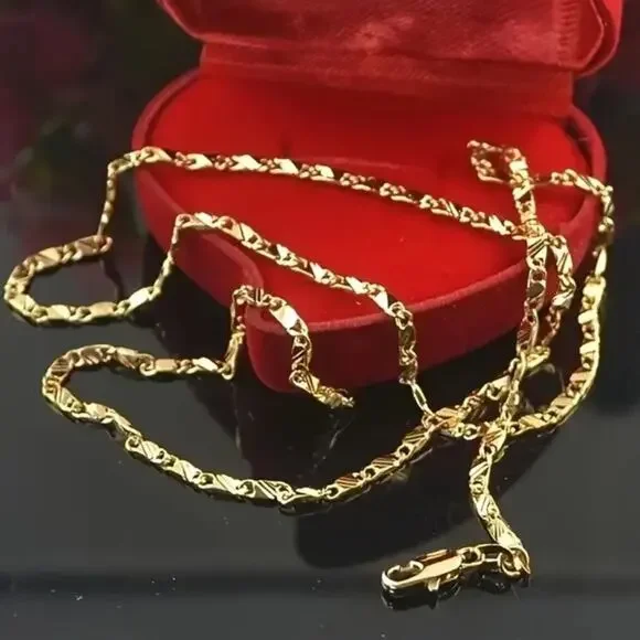 18K Gold Plated Necklace 2 mm Spanish Men's Chain 22 in Christmas Birthday Gift
