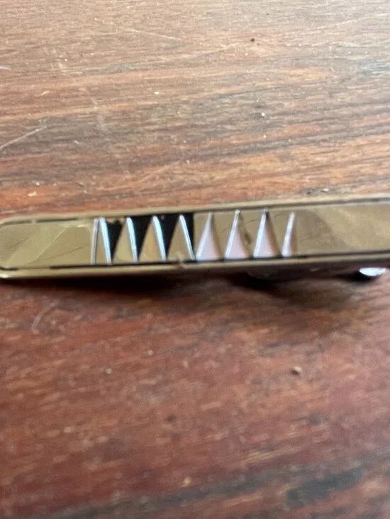 Mid Century Swank Chrome Triangular Geometric Teeth Tie Bar image 1 Mid Century