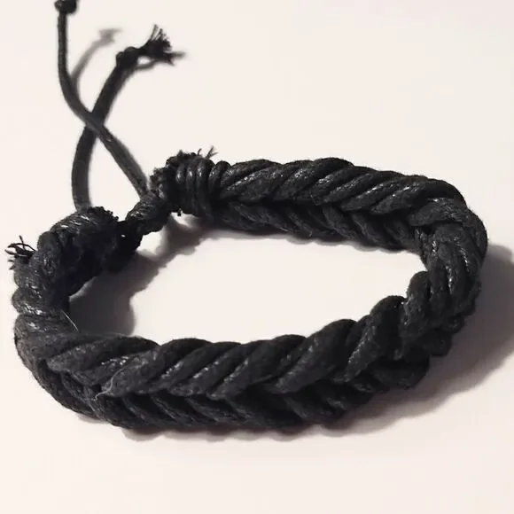 Men's bracelet leather‎ braided black new d80