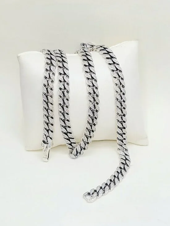 David Yurman Curb Chain Necklace w/ Pavé White Diamonds - 8mm - 22