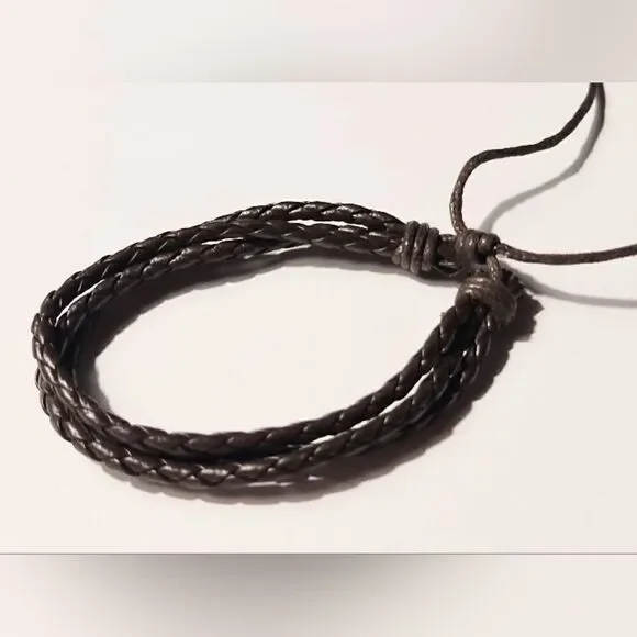 Men's bracelet leather‎ braided layered brown new d45