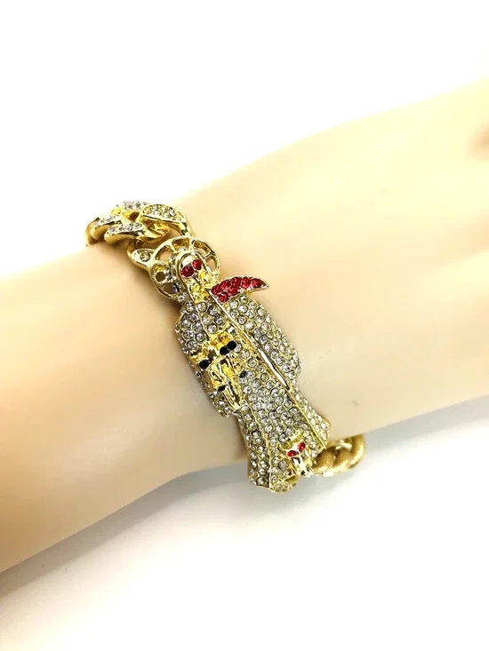 Santa Muerte Cuban Link Bracelet, 7.87