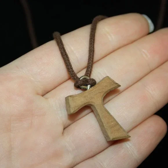 🤎✝️ Brown Cord + Wooden “T” Religious Necklace · 26