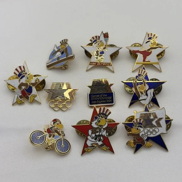 Lot Of 10 1984 Los Angeles‎ Olympics Sam The Eagle Mascot Logo Lapel Hat Pins S1