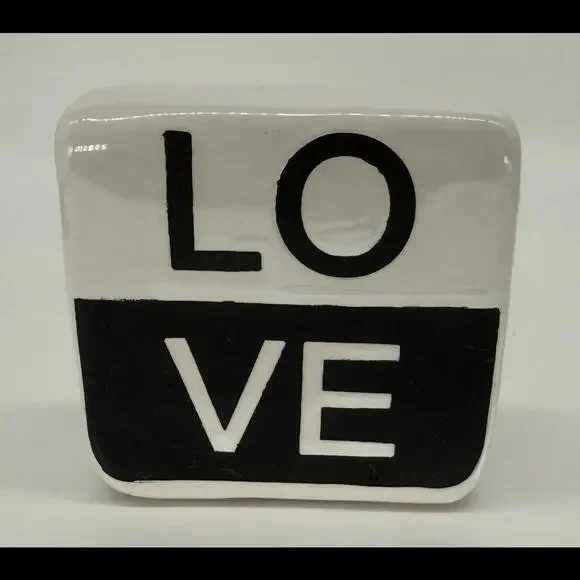 Retro Ceramic LOVE Block - Minimalist Black & White Decor