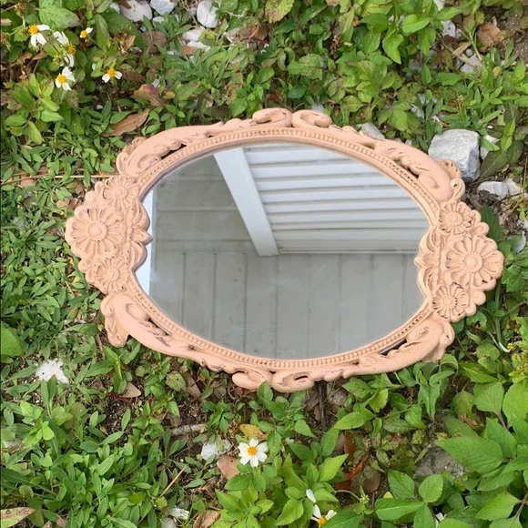 Tan Ornate Oval Mirror Wall Decor