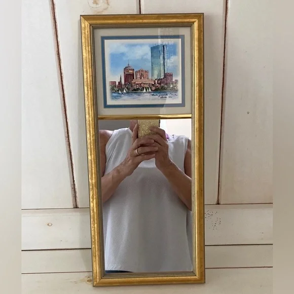 Vintage Egliomise Designs Handmade Framed Mirror “Boston From The Charles River