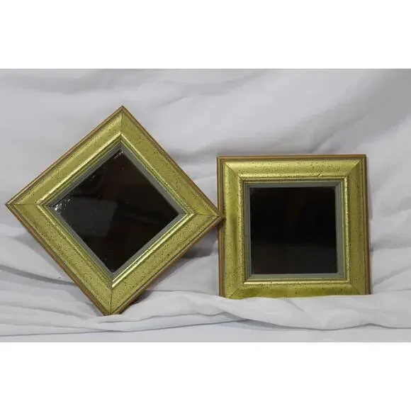 Vtg HOMCO Gallery Wall Wood Gold Square Accent Mirrors Wall Mount - Set of 2