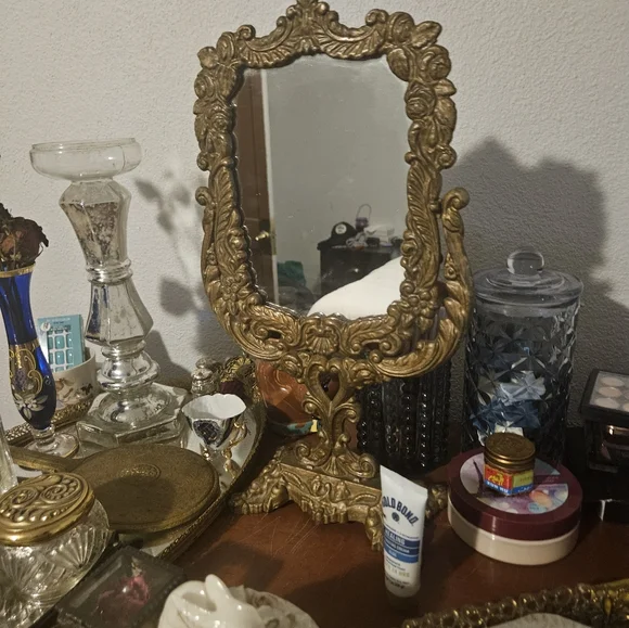 Vintage cast iron table mirror