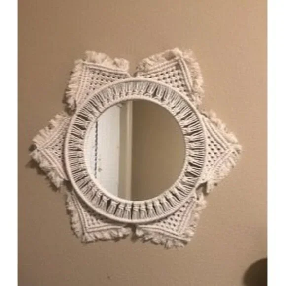 New Boho Wall Mirror Decor Round Macrame Hanging Wall Art Decoration for Bedroom