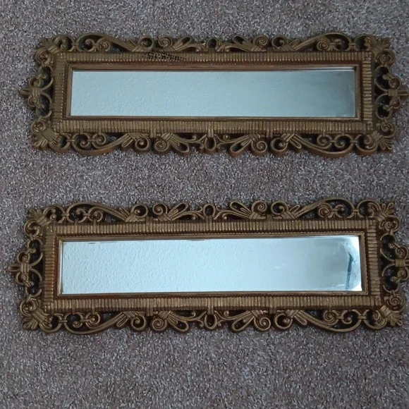 1970’s Dart and Homco Rectangle Faux Rattan Midcentury Modern Swirl Mirror 2374
