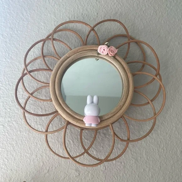 Wooden mirror Miffy Boris flower Handmade Japanese Korean Natural decor