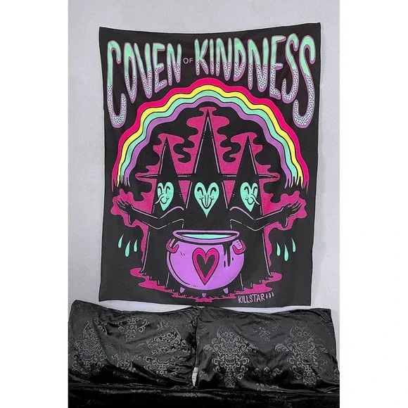 Killstar Coven of Kindness Tapestry Neon Pastel Goth Witchy Wall Hanging Black