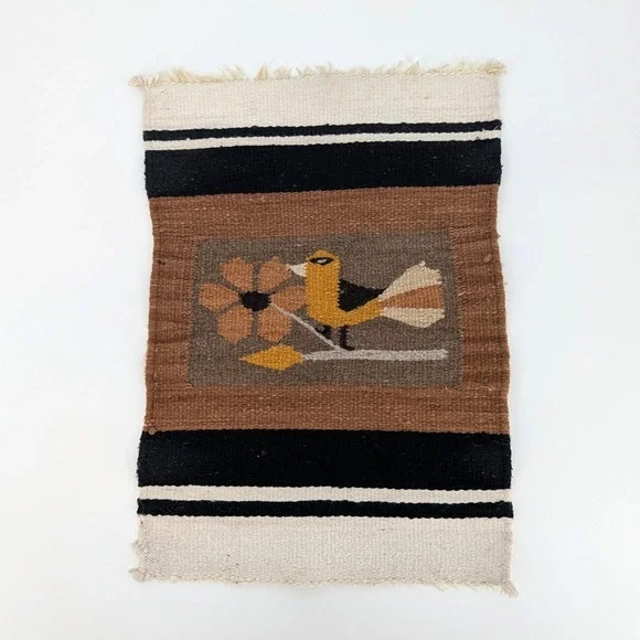 Vintage Handwoven Wool Bird Flower Textile Southwestern Folk Art 19