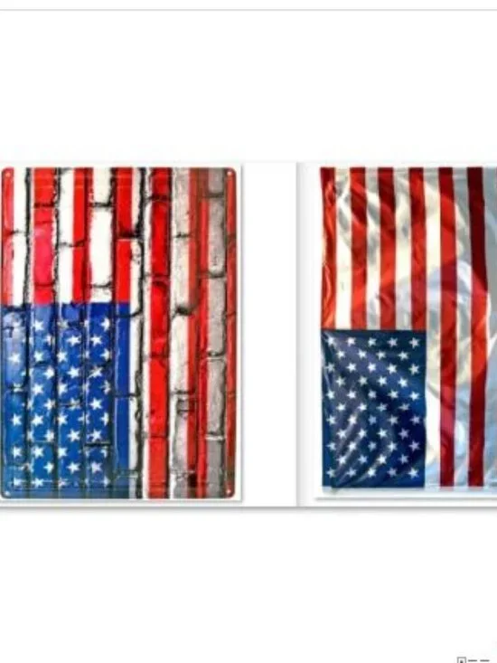 'Merica BUNDLE 3x5 American Flag + 16x12 Flag Tin Sign Bricks