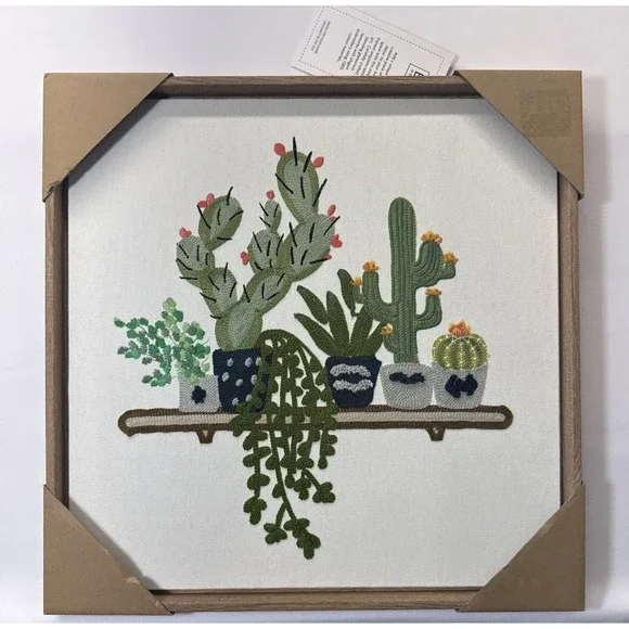 17 X 17 BP Home Embroidery Woven Wall Art Houseplants Cactus New