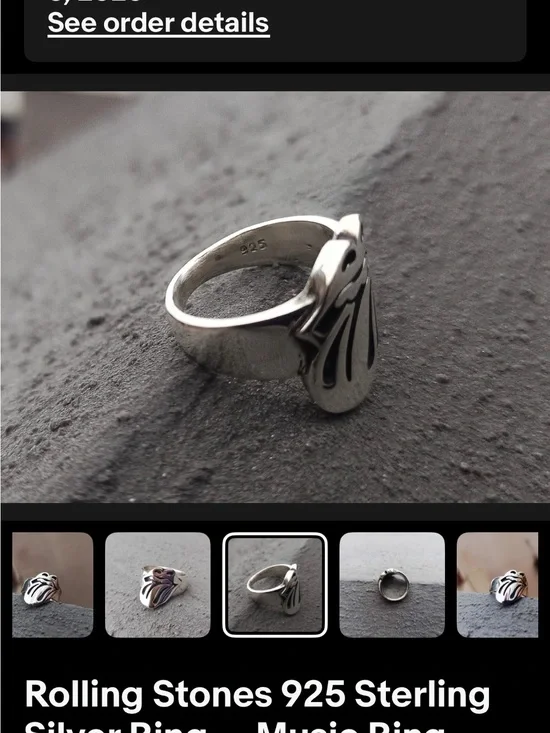 the Rolling Stones Silver Tongue Logo Sterling 925 Ring size 13