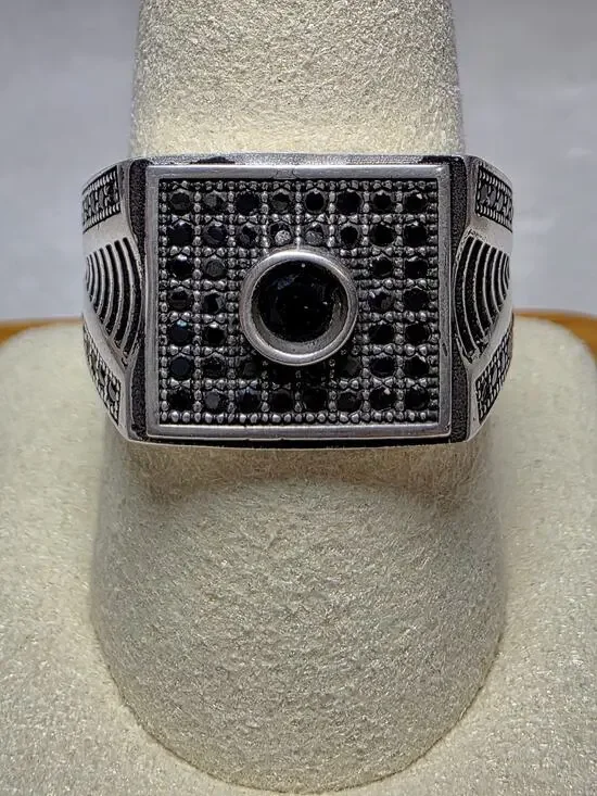 S10 Black Onyx Pavé Signet Ring 925 Sterling Silver Stamped