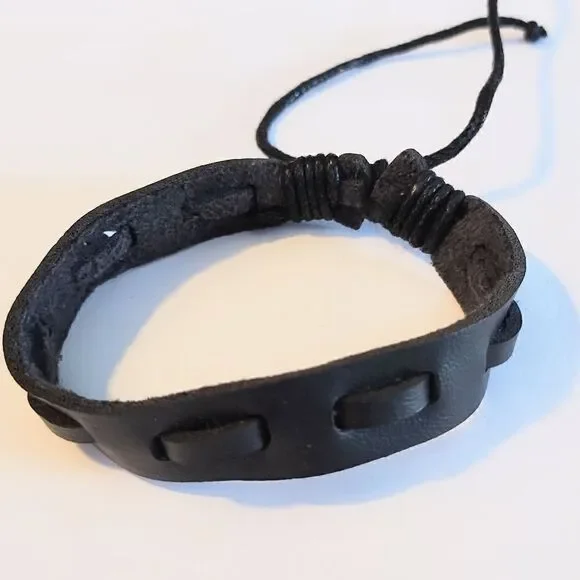 Men's bracelet leather‎ braided black new d54